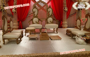Conjunto de asientos de Mandap indio, bancos de boda de oro blanco, impresionante Mandap de boda - Product Image 2