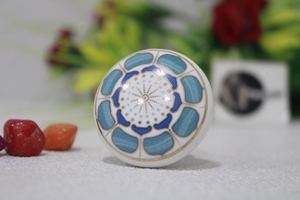 Boutons en céramique Aster bleu bleu forme ronde pour commode armoire porte tiroir meubles décoration de la maison boutons à faible coût Tradnary - Product Image 3