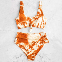 Conjunto de Bikini Tankini de Dos Piezas para Niñas, Estampado Tie Dye a Rayas, Resistente al Viento, Tallas Grandes, Personalizable, OEM, Cintura Alta