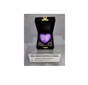 Urna Funeraria de Aluminio con Cara de Gato Pintada a Mano, Corazón Morado, Estilo Americano, Recuerdo para Mascotas, Brassworld India - Product Image 1
