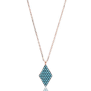 Nano Turquoise Stone Lozenge Shape Pendant Turkish Wholesale Handcrafted 925 <b>Sterling</b> <b>Silver</b> Jewelry - Product Image 1