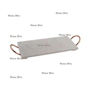 Bandeja de Servicio de Alimentos de Mármol con Asas de Latón, Tamaño Personalizado, Forma Rectangular, Bandeja de Servicio de Té y Café en Venta - Product Image 1