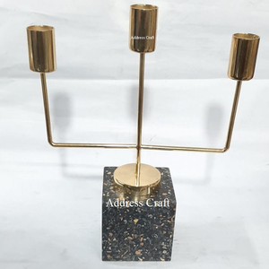 Prix d'usine Bougeoir en laiton avec base en pierre Noël Logo personnalisé Prix de gros Bougeoir en laiton avec base en terrazzo - Product Image 1