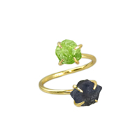 Bagues en pierres précieuses citrine et tanzanite - Bagues réglables en acier inoxydable plaqué rhodium à double pierre pour garçons et filles