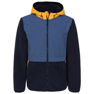 Men's Color Block Hooded Fleece Jacket Windproof Zipper Closure Casual Outdoor Wear Autumn Coat Blue Navy Yellow - Product Image 1