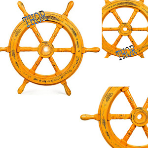 THOR Wooden Nautical <b>Ship</b> Steering <b>Wheel</b> Yellow Rustic Circular Home Decor Wall Art Single Piece - Product Image 1