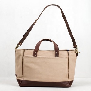 Sac fourre-tout en toile avec poignées en cuir - Product Image 2