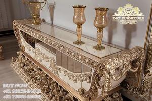 Muebles de comedor con acabado metálico plateado, muebles de comedor clásicos con acabado metálico para el hogar, comedor de lujo tallado pesado - Product Image 4