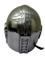 Casque électronique Mandalorian Premium, accessoires de costume de cosplay d'Halloween, acier poli argenté, casque médiéval