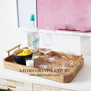 Haute qualité pour plateau de service en bois de mangue pour la décoration intérieure Qualité métal artisanat stockage en bois plateau d'aliments pour Table de mariage - Product Image 6