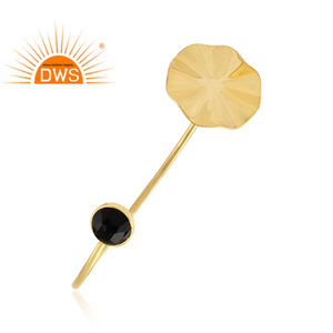 Elegant Black Onyx <b>Gemstone</b> <b>Bracelet</b> Wholesale Wavy Disc Design Gold Plated 925 Silver Cuff <b>Bracelet</b> Jewelry - Product Image 1