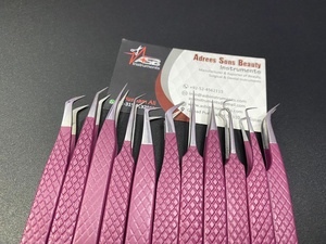 แหนบต่อขนตาจับเพชรทำจากสแตนเลสอย่างยั่งยืนเคลือบผงพลัมปลายไฟเบอร์แบบมืออาชีพสูง - Product Image 6