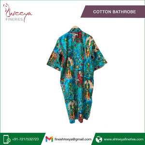 Peignoir longueur genou femme toutes saisons tissu 100% coton avec cordon de serrage et imprimé bloc main vêtements de nuit hiver et été - Product Image 2