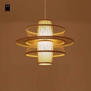 Dual Layer Wicker Lampshade <b>Rattan</b> Lampshade Dinning Room Lampshade Frame Chandeliers <b>Pendant</b> <b>Light</b> - Product Image 2