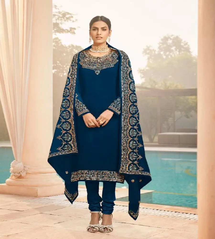 Chudidars पोशाक सामग्री सलवार कमीज सूट दुपट्टा सूरत थोक दर देवियों भारतीय पहनने patiyala पंजाबी सूट निर्माता