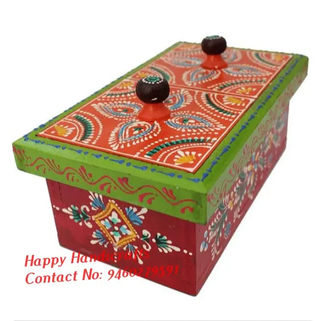 Houten Indian Antieke Geschilderd Traditionele Decoratieve Thuis Box