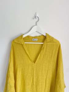 Arrival Fashionable Trending Latest 100% <b>Linen</b> Crepe Fabric V-neck 3\4 Sleeve Floor Length Formal Solid <b>Women</b> <b>Linen</b> <b>Dress</b> - Product Image 5