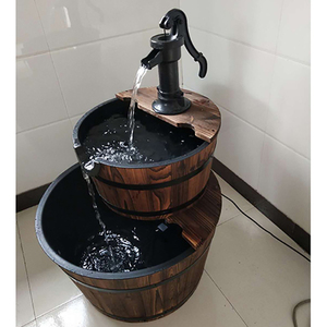 Garden Decor 2 Tier Wood Barrel <b>Water</b> <b>Fountain</b> with Iron <b>Pump</b> - Product Image 3