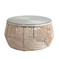Table basse ronde moderne en rotin naturel et table centrale ou table à thé en bambou pour terrasse et chambre à coucher, mobilier de salon tressé, décoration