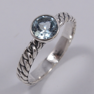 Llamativo Topacio azul brillante plata esterlina 925 sólida forma redonda bisel ajuste anillos de piedras preciosas para mujeres y niñas - Product Image 1