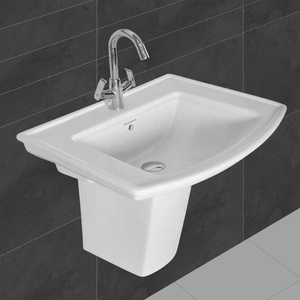 Moderno medio Pedestal Baño de cerámica lavado Oval Lavabo fregadero soporte Hotel uso-Porcelana sanitarios proveedor de fábrica India - Product Image 3