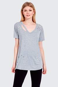 <b>Distressed</b> T-shirts -Men's Cotton Blend <b>Tops</b> <b>Distressed</b> Effect Man t Shirt Material Polyester - Product Image 4