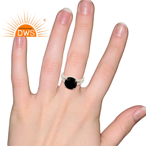 Negro Onyx piedra facetada forma redonda diseñador 925 plata esterlina venta al por mayor anillo joyería colección clásica - Product Image 4