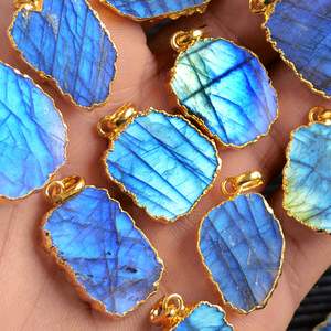 Pendentif en diamant galvanisé rainurite bleu, 1 pièce, labradorite bleue, Madagascar medusa, corsage, bracelet en or, cristal - Product Image 5