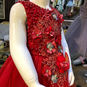 Vestido de satén de alta calidad para niñas, ropa de fiesta de boda, cumpleaños y bebé, Color rojo sólido, con lazo - Product Image 6