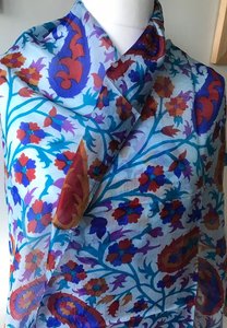 Handmade Summer Floral Design <b>Long</b> Silk <b>Scarf</b> for Girls Block Printed Neck Wrap - Product Image 2