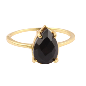 Delicados anillos apilables pequeña forma de pera negro ónix piedra preciosa compromiso desgaste anillos latón 18K chapado en oro solitario anillo hecho a mano - Product Image 2