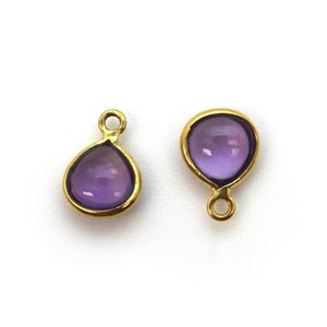 Handmade DIY 6X6MM Gold Plated Amethyst Pendant Pear Shape Cabochon Diamond <b>Charm</b> with Small <b>Bracelet</b> <b>Silver</b> Jewelry - Product Image 1