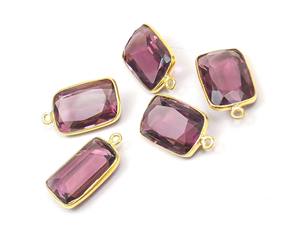 Piedra preciosa de cuarzo amatista con forma rectangular chapada en oro, Conector de bisel de fianza única, hallazgos de joyería de Metal, regalo de enlace para ella - Product Image 3