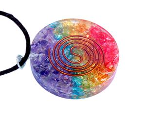 Colgante de orgón redondo de 7 Chakras para hombres y mujeres estilo Feng Shui hecho de piedras preciosas de ágata símbolo de curación espiritual del amor - Product Image 1