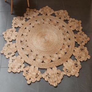 Alfombra de yute trenzada con margaritas para decoración del hogar, alfombra redonda de área cosida a mano, decorativa, para sala de estar - Product Image 3