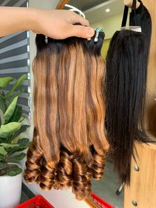 Perruques couleur piano à texture rebondissante, cheveux humains vierges vietnamiens d'un seul donneur, trame de cheveux tissée à la machine, sans nœuds, sans perte - Product Image 3