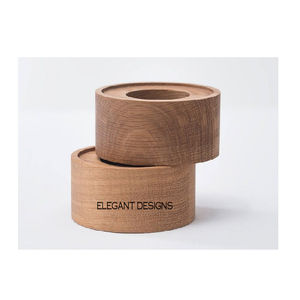 Juego de portavelas de forma redonda de madera hecha a mano de alta calidad, dos en relieve, diseño moderno, hoteles personalizados, caja de uso doméstico embalada - Product Image 1