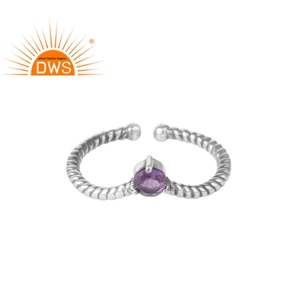 Natural Purple Amethyst Gemstone Sterling Silver Ring Jewelry Supplier <b>Oxidized</b> Stackable Ring Jewelry Wholesaler - Product Image 1