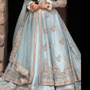 STYLISH INDIAN/PAKISTANI LONG <b>TOP</b> LEHENGA DRESS Embellished DABKA, STONE GLASS BEADS Work for Wedding 2022 - Product Image 1