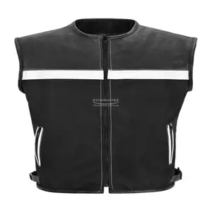 Men's Biker Waistcoat Vest Collarless Codura Black Real Leather Trim SOA With 100% Genuine Leather