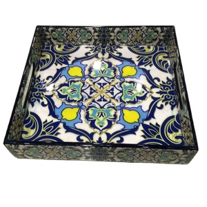 Enamel Serving <b>Tray</b> With Floral Design Designer Food Serving <b>Trays</b> Distressed Wood Serving <b>Tray</b> - Product Image 1