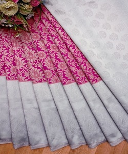 Banarasi seda Jacquard Saree con blusa mujeres usan señoras fiesta Festival uso diario suave algodón seda Sari venta al por mayor ropa de bajo precio - Product Image 5