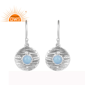 Boucles d'oreilles pendantes en argent sterling oxydé faites à la main, grossiste en pierres précieuses de calcédoine bleue, fabricant de boucles d'oreilles DWS JEWELLERY - Product Image 1