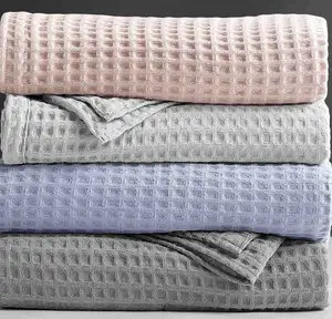 Waffle-weave-Cotton-selimut persegi panjang 100% katun pola desain kustom Super lembut selimut Modern & lembut