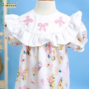 Style vintage nœud broderie à la main robe de princesse florale fille 100% coton biologique OEKO-TEX certifié DR3263 - Product Image 3