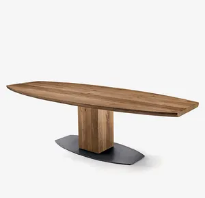Mesa de comedor de madera de Acacia sólida, diseño moderno, forma ovalada, muebles de comedor