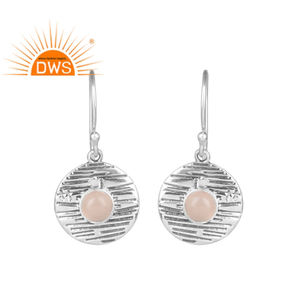 Calcédoine rose pierre précieuse faite à la main oxydé argent Sterling boucle d'oreille bijoux pour femmes cadeau pour sa Collection Vintage - Product Image 1
