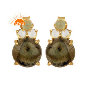 ต่างหูลาบราโดไรต์และแคลซิโดนีสำหรับผู้หญิง ต่างหูเงินชุบทอง ผู้จำหน่ายเครื่องประดับ - Product Image 1