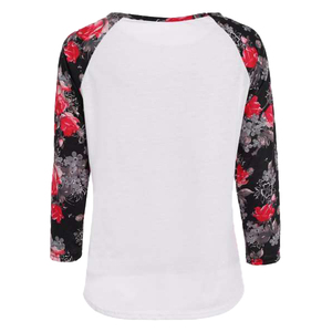 Camisetas de algodón con estampado completo personalizado para mujeres de talla grande contraste raglán cuarto manga bordado botones diamante Casual - Product Image 4