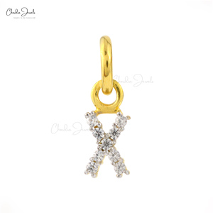 Gran oferta chapado en oro X letra inicial colgante joyería 0,9 MM circonita cúbica pavé conjunto 925 plata esterlina X forma colgante y dijes - Product Image 1